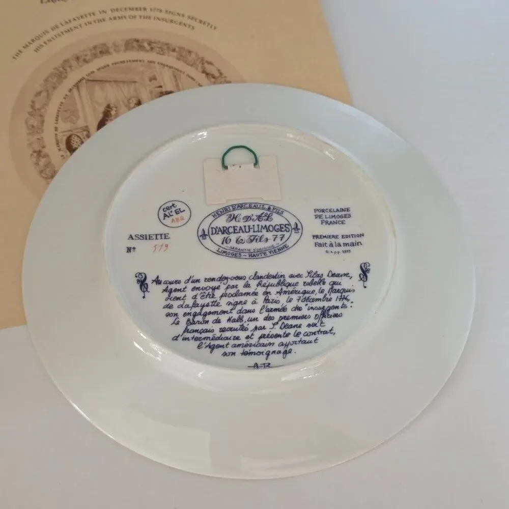 VTG Lafayette Legacy Plate I (NBR 579 IN Collection 1973) w/Paperwork & Certs